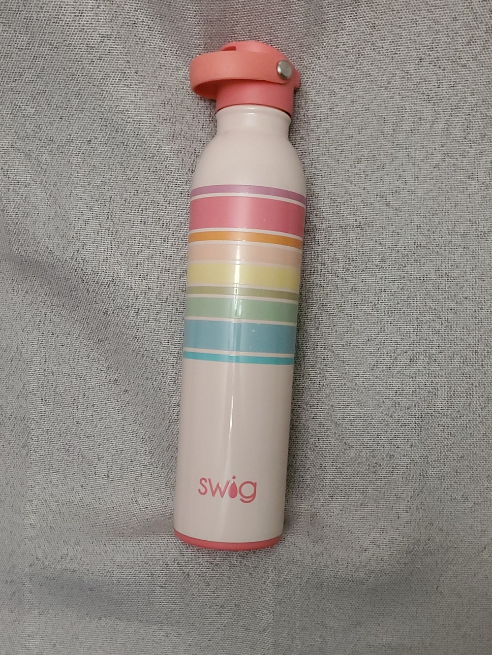 Swig "Good Vibrations" Pink Rainbow Stripe Stainless Steel Water Bottle